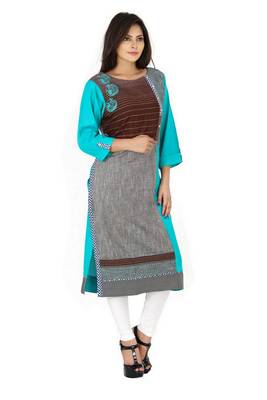 Turquoise printed Rayon stitched kurti 1