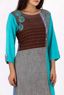 Turquoise printed Rayon stitched kurti 2