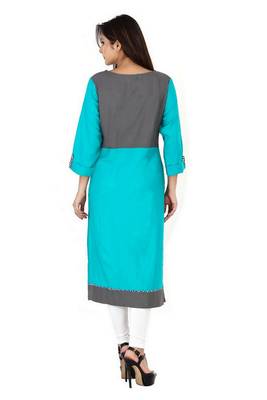 Turquoise printed Rayon stitched kurti 3