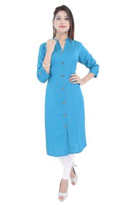 turquoise printed Cotton stitched kurti 1