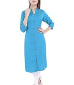 turquoise printed Cotton stitched kurti