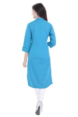 turquoise printed Cotton stitched kurti 2