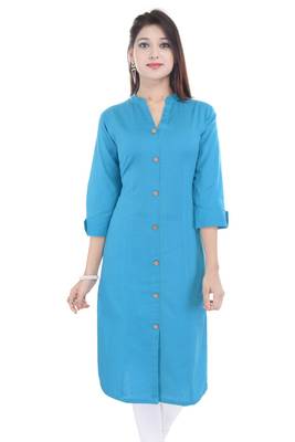turquoise printed Cotton stitched kurti 4