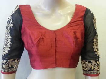 Maroon rawsilk zari embroidered blouse 1