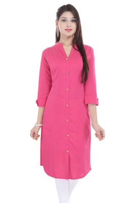 pink printed Cotton stitched kurti 4