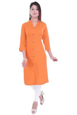 orange printed Cotton stitched kurti 1