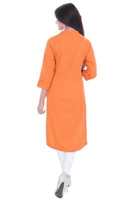 orange printed Cotton stitched kurti 2