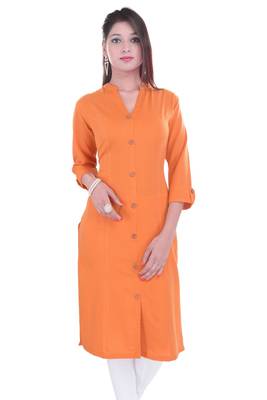 orange printed Cotton stitched kurti 4
