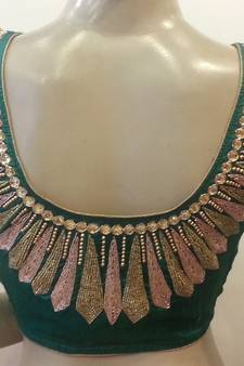 Seagreen rawsilk handwork blouse