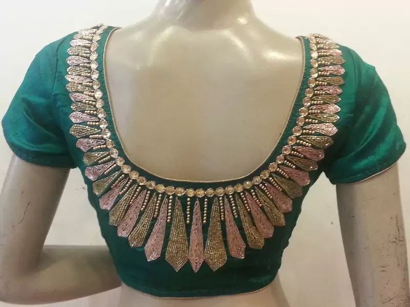 Seagreen rawsilk handwork blouse