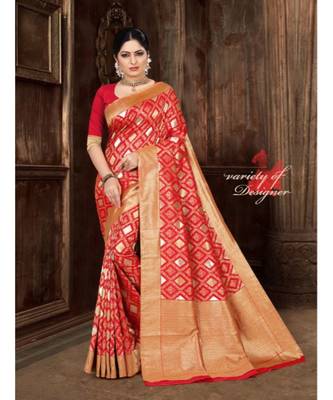 red woven banarasi saree with blouse 1