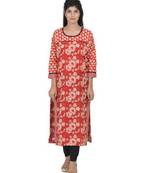red printed Cotton stitched kurti