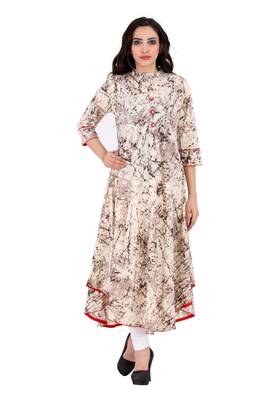 brown printed Cotton stitched kurti 3