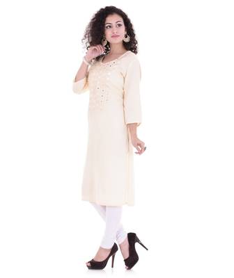 beige printed Rayon stitched kurti 2