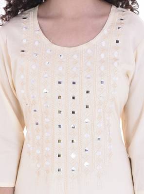 beige printed Rayon stitched kurti 3