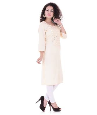 beige printed Rayon stitched kurti 4