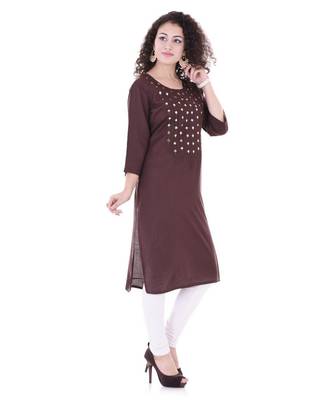 brown printed Rayon stitched kurti 1