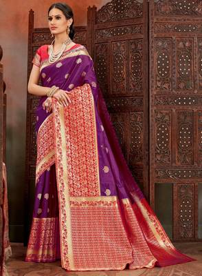 Purple woven Silk blend Saree with blouse 1