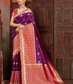 Purple woven Silk blend Saree with blouse