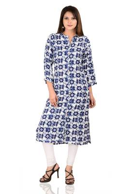 blue printed Rayon stitched kurti 1