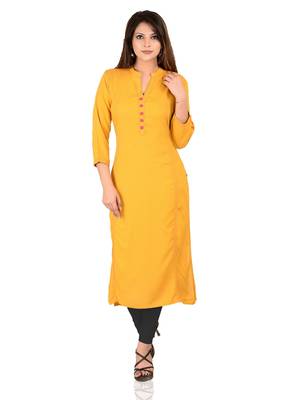yellow printed Rayon stitched kurti 1