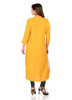 yellow printed Rayon stitched kurti 2