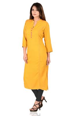 yellow printed Rayon stitched kurti 3
