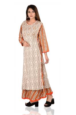 beige printed Rayon stitched kurti 3