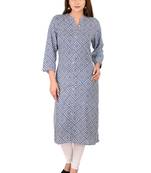 blue printed Rayon stitched kurti