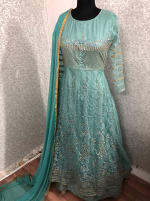 Blue embroidered net salwar 1