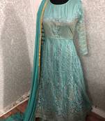 Blue embroidered net salwar