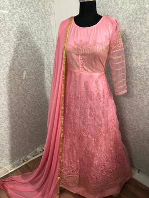 Pink embroidered net salwar 1