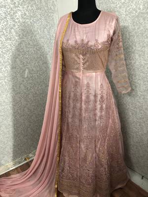 Pink embroidered net salwar 1