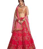 Red Embroidered



 Silk Unstitched Lehenga