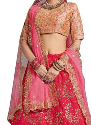 Red Embroidered



 Silk Unstitched Lehenga 2
