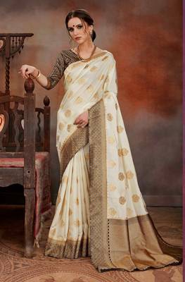 off-white woven Silk blend Saree with blouse 1