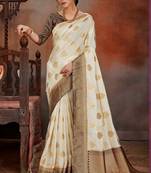 off-white woven Silk blend Saree with blouse