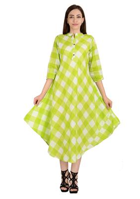 Green printed Cotton stitched kurti 4
