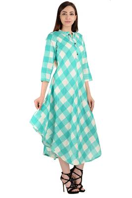 turquoise printed Cotton stitched kurti 1