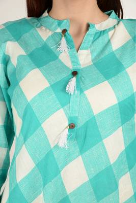 turquoise printed Cotton stitched kurti 2