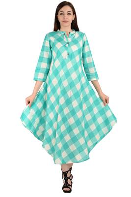 turquoise printed Cotton stitched kurti 3