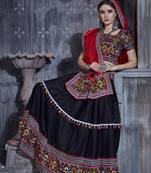 Black And Red Gamthi Hand Embroidered Cotton Traditional Dandiya Raas Garba Navratri Lehenga For Festival