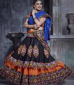 Orange And Black Gamthi Hand Embroidered Cotton Traditional Dandiya Raas Garba Festival Lehenga For Navratri