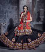 Black and red gamthi hand embroidered cotton semi stitched navratri garba lehenga choli