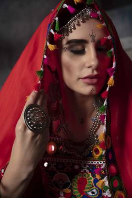 Black and red gamthi hand embroidered cotton semi stitched navratri garba lehenga choli 4