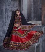 Red and black gamthi hand embroidered cotton traditional dandiya raas garba lehenga for navratri collection online