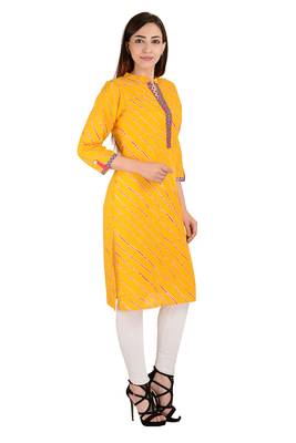 yellow printed Cotton stitched kurti 1