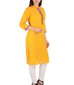 yellow printed Cotton stitched kurti