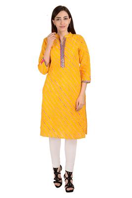 yellow printed Cotton stitched kurti 2