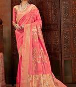Peach woven Silk blend Saree with blouse